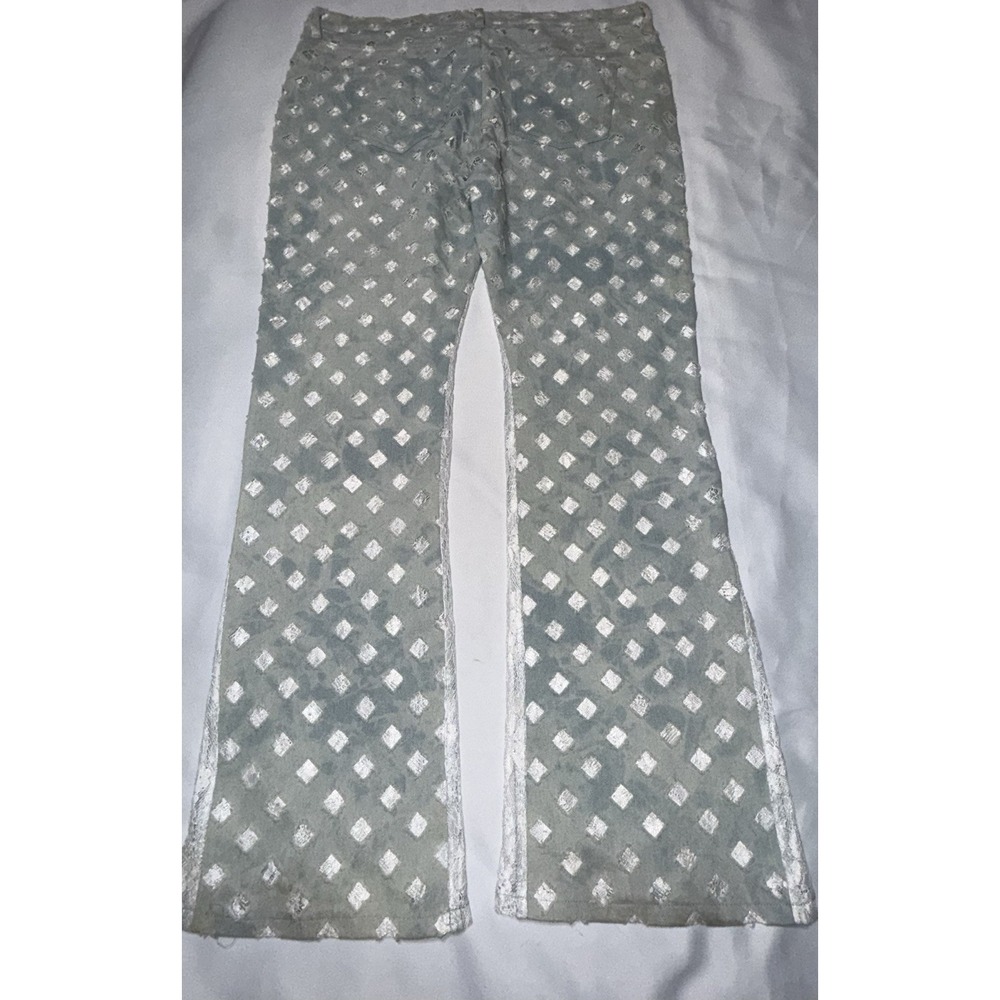 FASHION NOVA MEN Light Blue Denim Lace Distressed Pant Set Sz 38 Streetwear - Picture 3 of 9